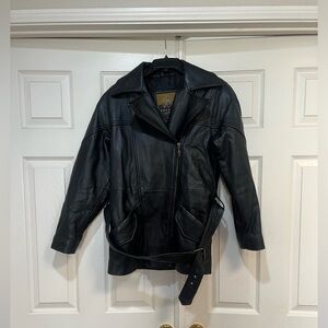 VNTG‎  Avenue de L’opera Express leather oversized Belt leather jacket Coat  XS